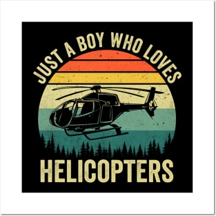 Just A Boy Who Loves Helicopters Funny Vintage Posters and Art